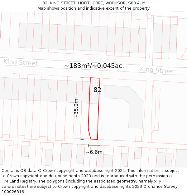 82, KING STREET, HODTHORPE, WORKSOP, S80 4UY: Plot and title map