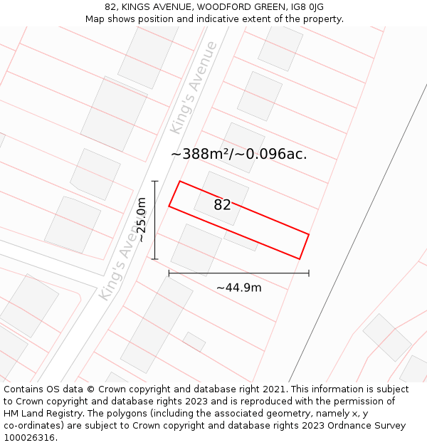 82, KINGS AVENUE, WOODFORD GREEN, IG8 0JG: Plot and title map