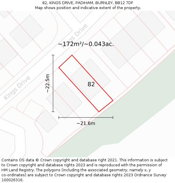 82, KINGS DRIVE, PADIHAM, BURNLEY, BB12 7DF: Plot and title map