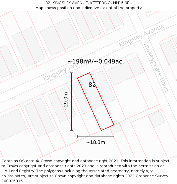 82, KINGSLEY AVENUE, KETTERING, NN16 9EU: Plot and title map