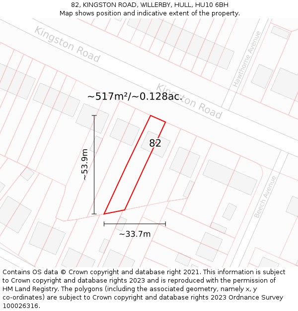 82, KINGSTON ROAD, WILLERBY, HULL, HU10 6BH: Plot and title map
