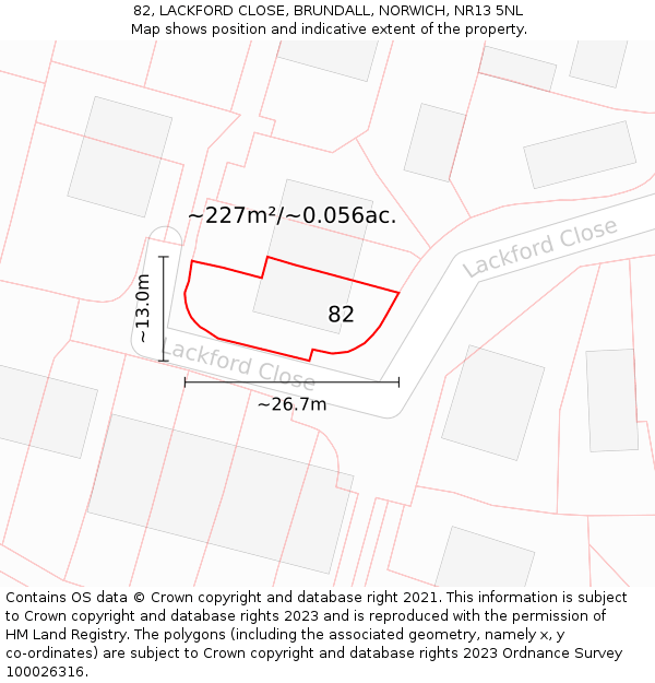 82, LACKFORD CLOSE, BRUNDALL, NORWICH, NR13 5NL: Plot and title map