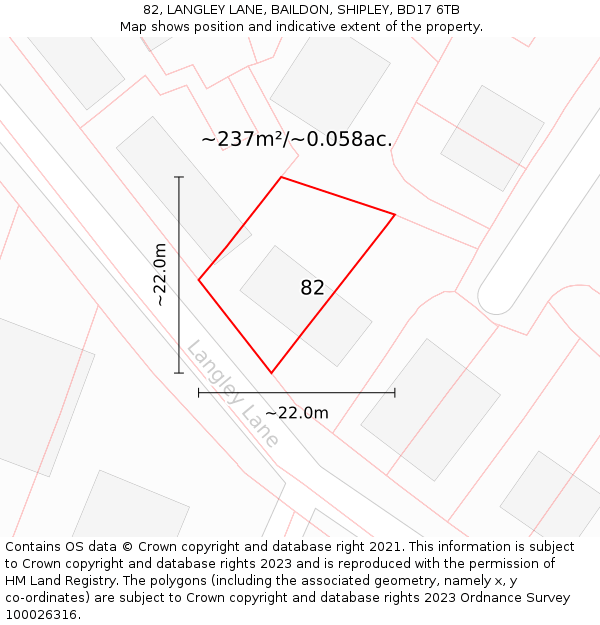 82, LANGLEY LANE, BAILDON, SHIPLEY, BD17 6TB: Plot and title map