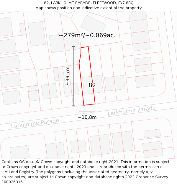 82, LARKHOLME PARADE, FLEETWOOD, FY7 8RQ: Plot and title map