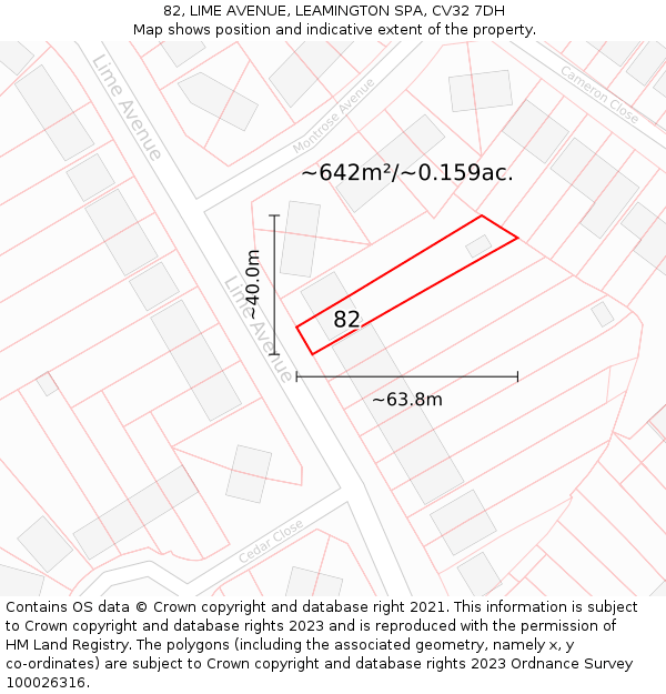 82, LIME AVENUE, LEAMINGTON SPA, CV32 7DH: Plot and title map