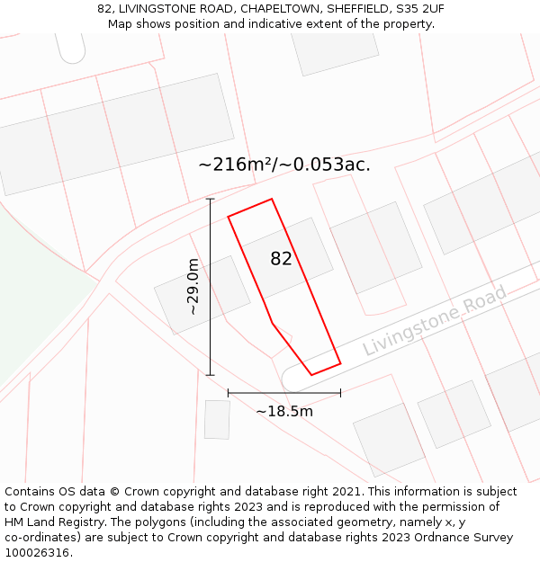 82, LIVINGSTONE ROAD, CHAPELTOWN, SHEFFIELD, S35 2UF: Plot and title map