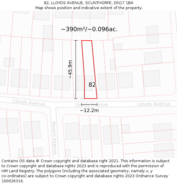 82, LLOYDS AVENUE, SCUNTHORPE, DN17 1BA: Plot and title map