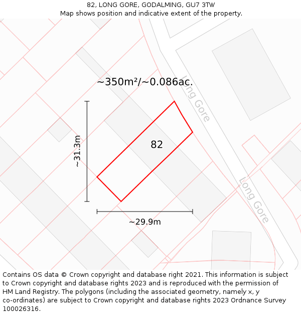 82, LONG GORE, GODALMING, GU7 3TW: Plot and title map