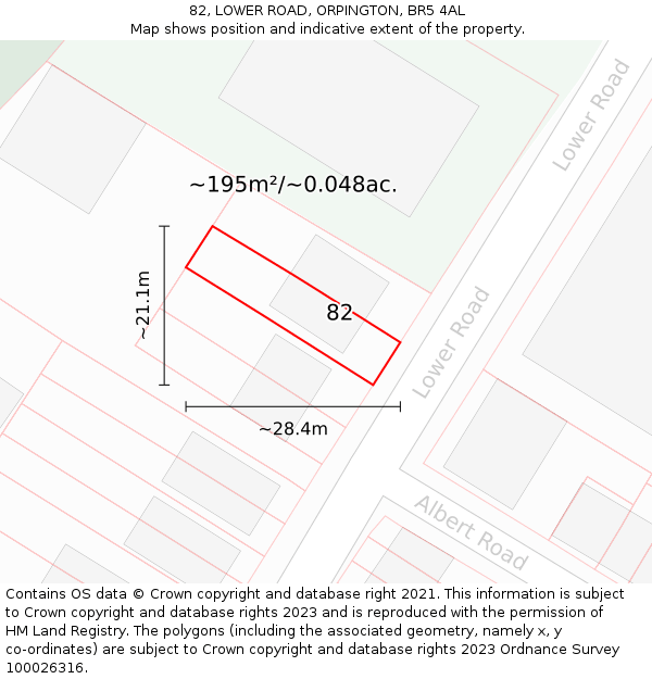 82, LOWER ROAD, ORPINGTON, BR5 4AL: Plot and title map