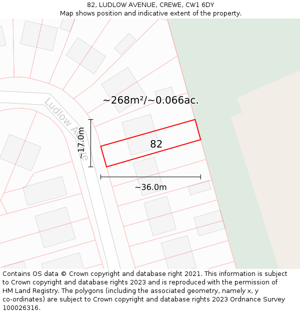 82, LUDLOW AVENUE, CREWE, CW1 6DY: Plot and title map