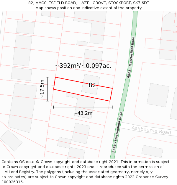 82, MACCLESFIELD ROAD, HAZEL GROVE, STOCKPORT, SK7 6DT: Plot and title map