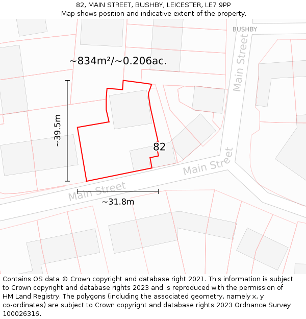 82, MAIN STREET, BUSHBY, LEICESTER, LE7 9PP: Plot and title map