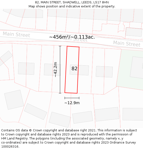 82, MAIN STREET, SHADWELL, LEEDS, LS17 8HN: Plot and title map