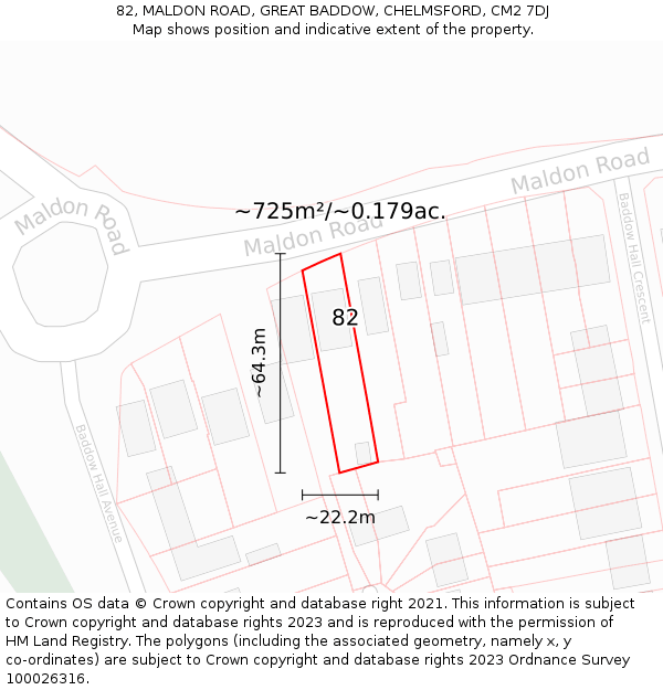 82, MALDON ROAD, GREAT BADDOW, CHELMSFORD, CM2 7DJ: Plot and title map