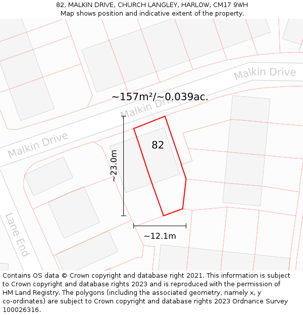 82, MALKIN DRIVE, CHURCH LANGLEY, HARLOW, CM17 9WH: Plot and title map