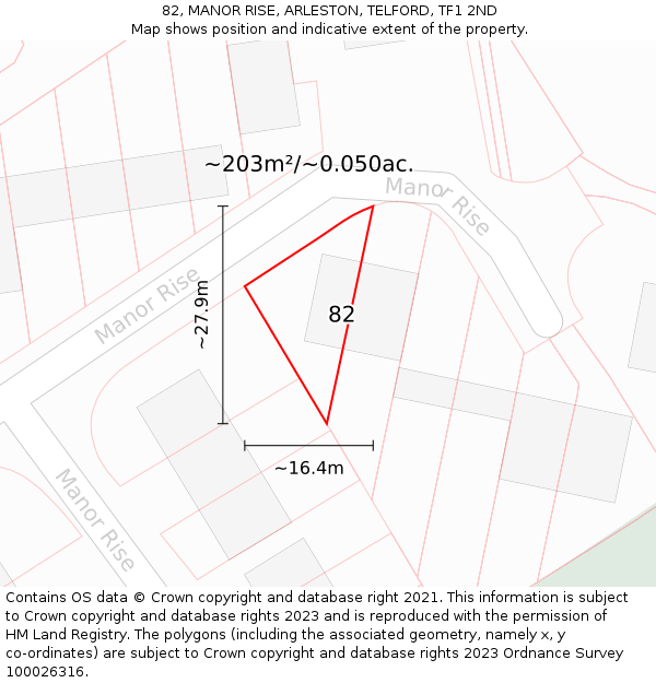 82, MANOR RISE, ARLESTON, TELFORD, TF1 2ND: Plot and title map