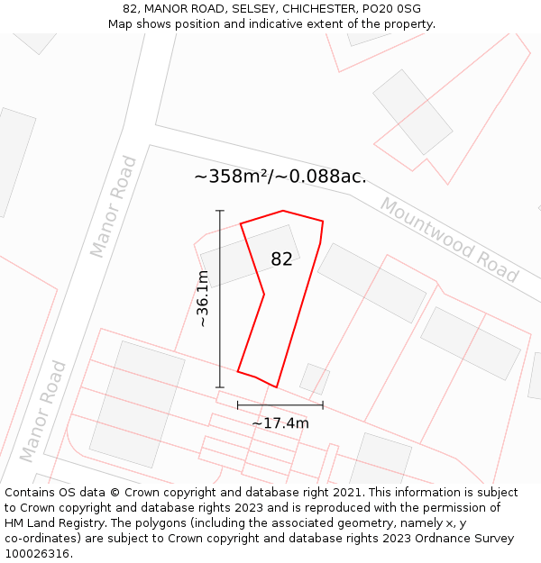 82, MANOR ROAD, SELSEY, CHICHESTER, PO20 0SG: Plot and title map