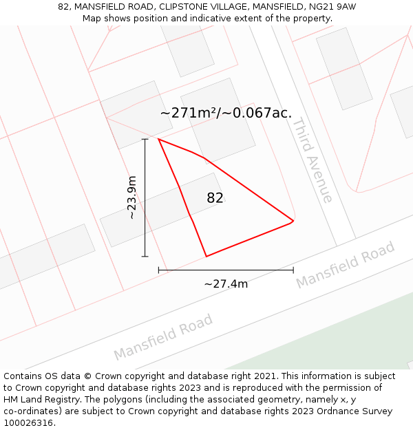 82, MANSFIELD ROAD, CLIPSTONE VILLAGE, MANSFIELD, NG21 9AW: Plot and title map