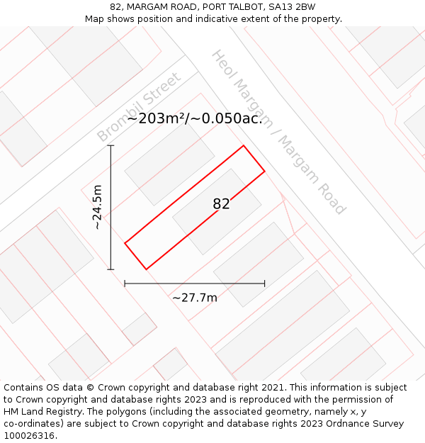 82, MARGAM ROAD, PORT TALBOT, SA13 2BW: Plot and title map