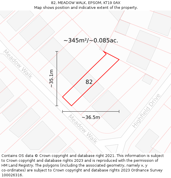 82, MEADOW WALK, EPSOM, KT19 0AX: Plot and title map