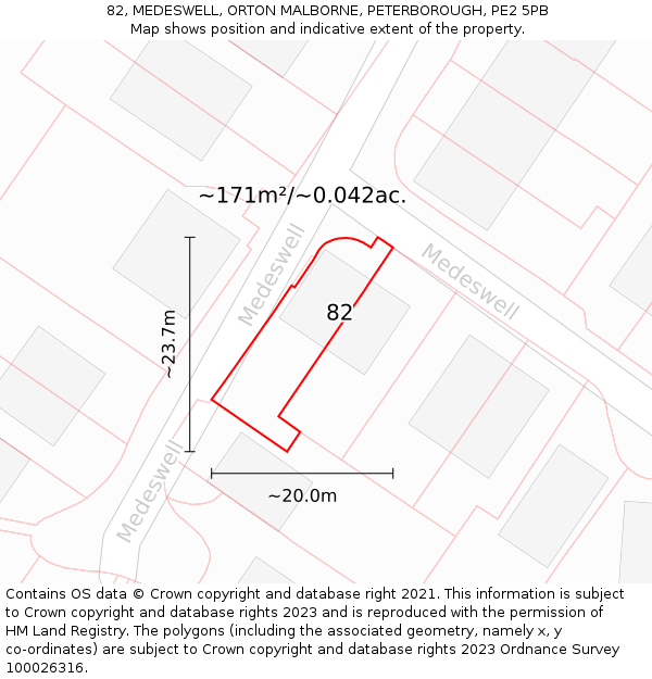 82, MEDESWELL, ORTON MALBORNE, PETERBOROUGH, PE2 5PB: Plot and title map