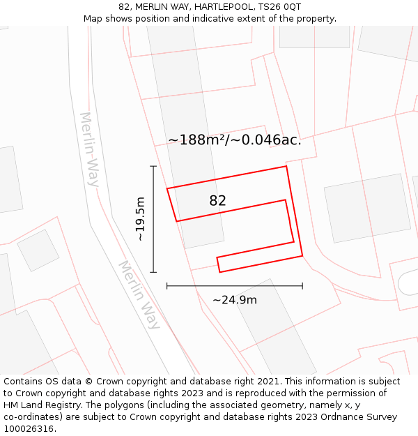 82, MERLIN WAY, HARTLEPOOL, TS26 0QT: Plot and title map