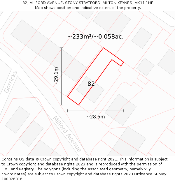 82, MILFORD AVENUE, STONY STRATFORD, MILTON KEYNES, MK11 1HE: Plot and title map