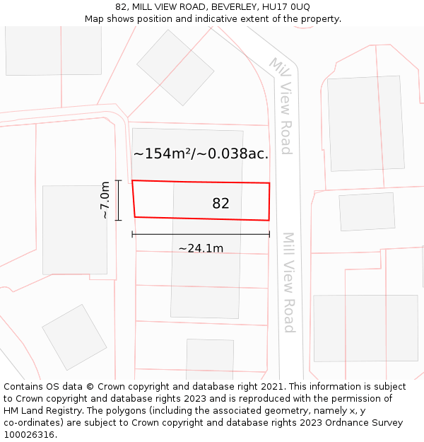 82, MILL VIEW ROAD, BEVERLEY, HU17 0UQ: Plot and title map