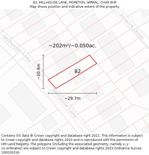 82, MILLHOUSE LANE, MORETON, WIRRAL, CH46 6HP: Plot and title map