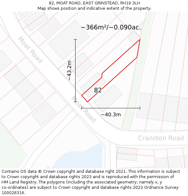 82, MOAT ROAD, EAST GRINSTEAD, RH19 3LH: Plot and title map