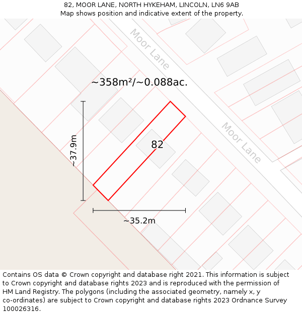 82, MOOR LANE, NORTH HYKEHAM, LINCOLN, LN6 9AB: Plot and title map