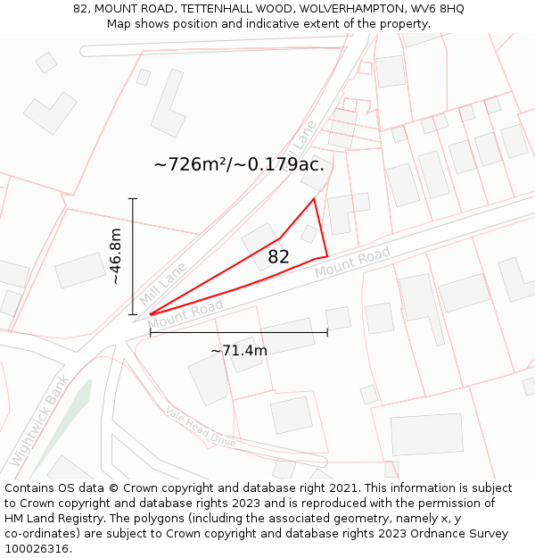 82, MOUNT ROAD, TETTENHALL WOOD, WOLVERHAMPTON, WV6 8HQ: Plot and title map