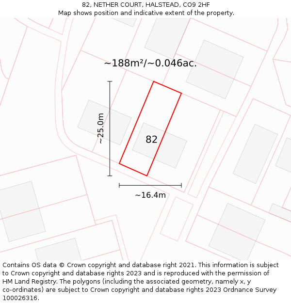 82, NETHER COURT, HALSTEAD, CO9 2HF: Plot and title map