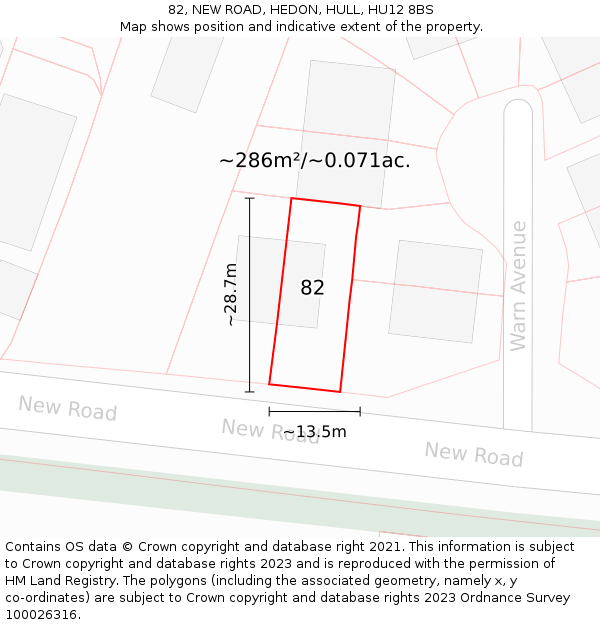 82, NEW ROAD, HEDON, HULL, HU12 8BS: Plot and title map