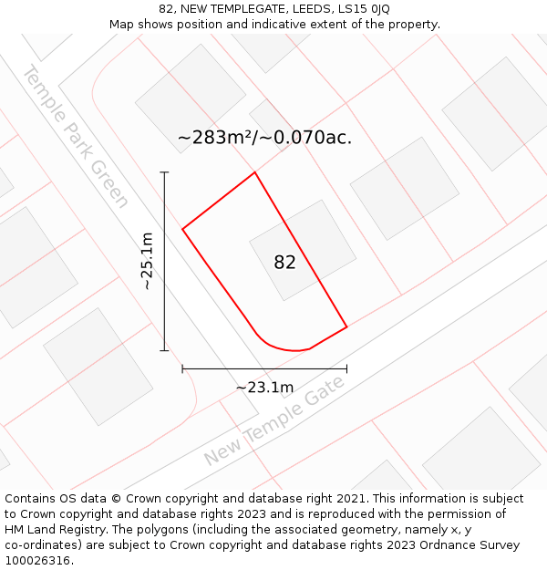 82, NEW TEMPLEGATE, LEEDS, LS15 0JQ: Plot and title map