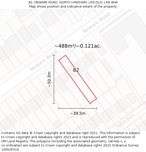 82, NEWARK ROAD, NORTH HYKEHAM, LINCOLN, LN6 8NA: Plot and title map