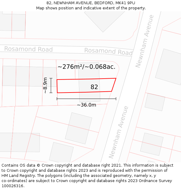 82, NEWNHAM AVENUE, BEDFORD, MK41 9PU: Plot and title map