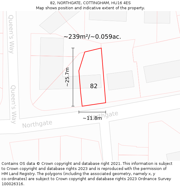 82, NORTHGATE, COTTINGHAM, HU16 4ES: Plot and title map