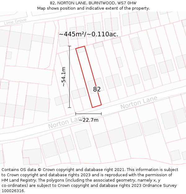 82, NORTON LANE, BURNTWOOD, WS7 0HW: Plot and title map