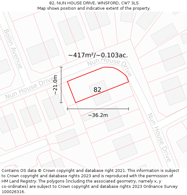 82, NUN HOUSE DRIVE, WINSFORD, CW7 3LS: Plot and title map