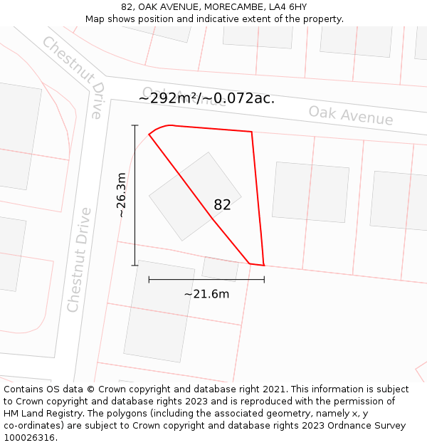 82, OAK AVENUE, MORECAMBE, LA4 6HY: Plot and title map