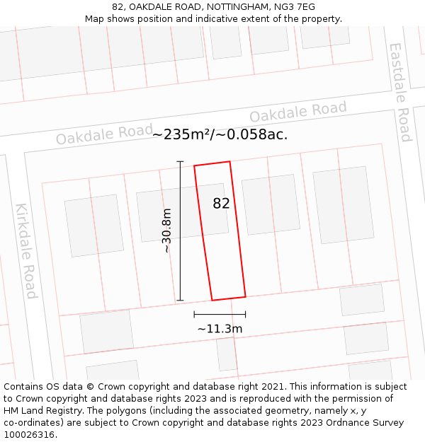 82, OAKDALE ROAD, NOTTINGHAM, NG3 7EG: Plot and title map