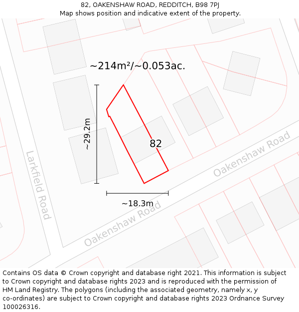 82, OAKENSHAW ROAD, REDDITCH, B98 7PJ: Plot and title map