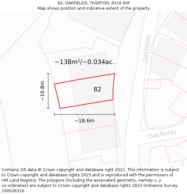 82, OAKFIELDS, TIVERTON, EX16 6XF: Plot and title map