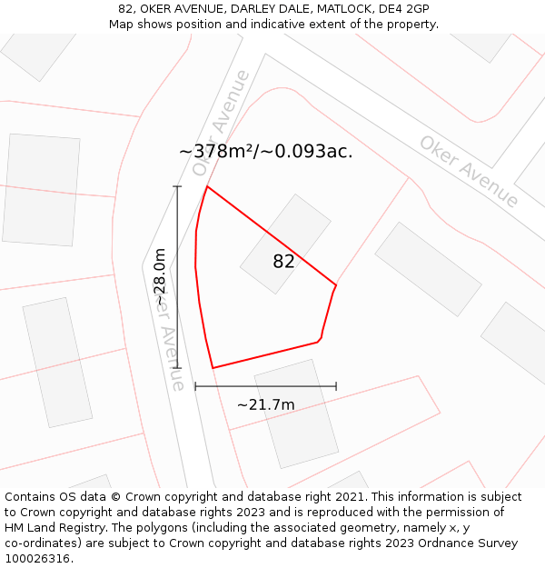 82, OKER AVENUE, DARLEY DALE, MATLOCK, DE4 2GP: Plot and title map