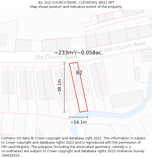 82, OLD CHURCH ROAD, CLEVEDON, BS21 6PT: Plot and title map