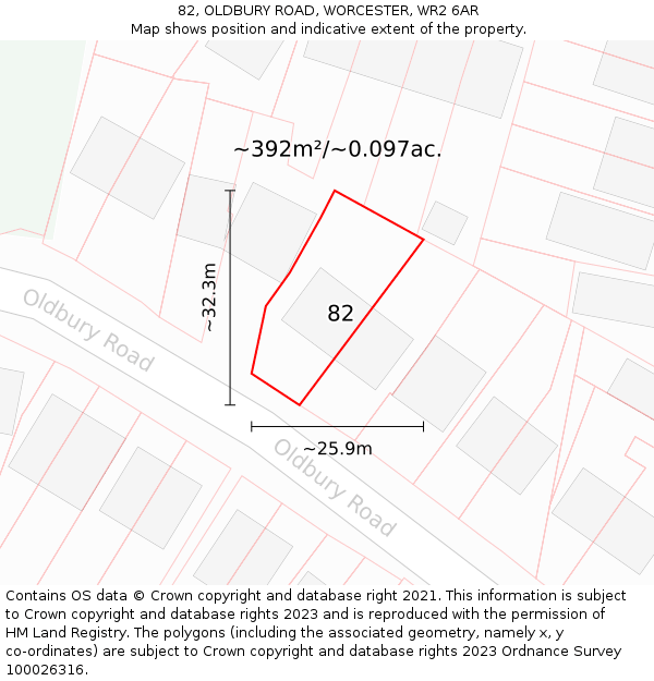 82, OLDBURY ROAD, WORCESTER, WR2 6AR: Plot and title map