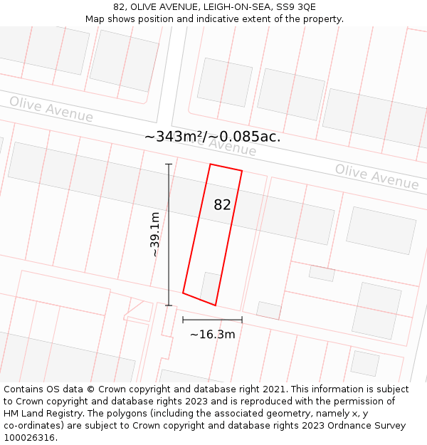 82, OLIVE AVENUE, LEIGH-ON-SEA, SS9 3QE: Plot and title map