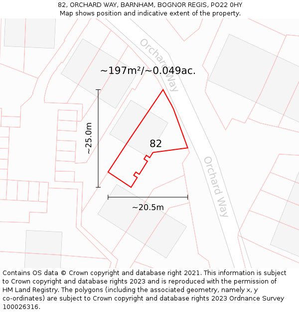 82, ORCHARD WAY, BARNHAM, BOGNOR REGIS, PO22 0HY: Plot and title map