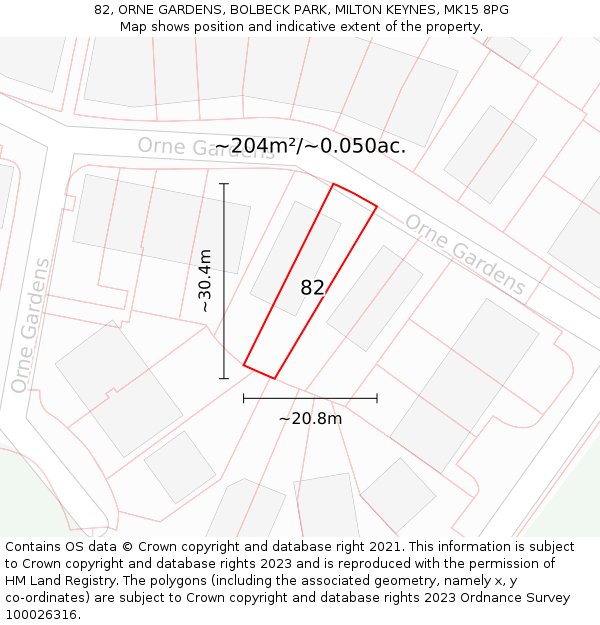 82, ORNE GARDENS, BOLBECK PARK, MILTON KEYNES, MK15 8PG: Plot and title map